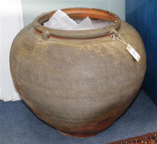 A late Vietnamese glazed pottery garden urn, Diameter 55cm